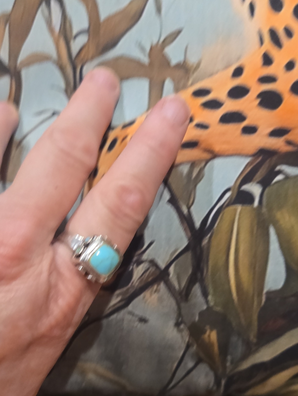 Sterling Silver Turquoise Square Dome Ring - Blue Accent Size 9 - Picture 2 of 6